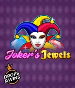 Experience the playful ambiance of Joker's Jewels slot by Pragmatic Play, featuring a mesmerizing joker's mask embellished with a brightly colored jester hat. This image captures the joyful spirit of traditional joker games, set against a deep purple background. Ideal for fans of joker-themed slots, delivering a entertaining gaming experience. 